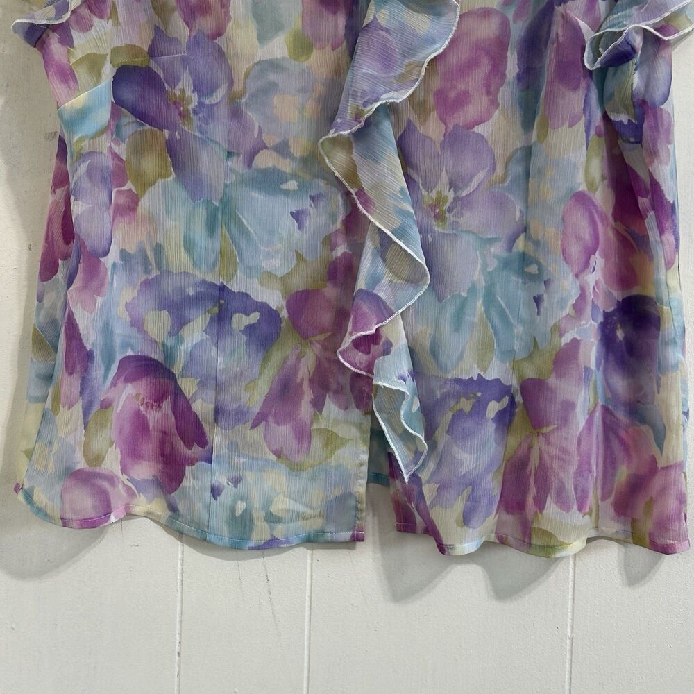 Vintage Napa Valley Sheer Ruffle Front Floral Blouse Top Size 18W Pastel Colors - Picture 4 of 12
